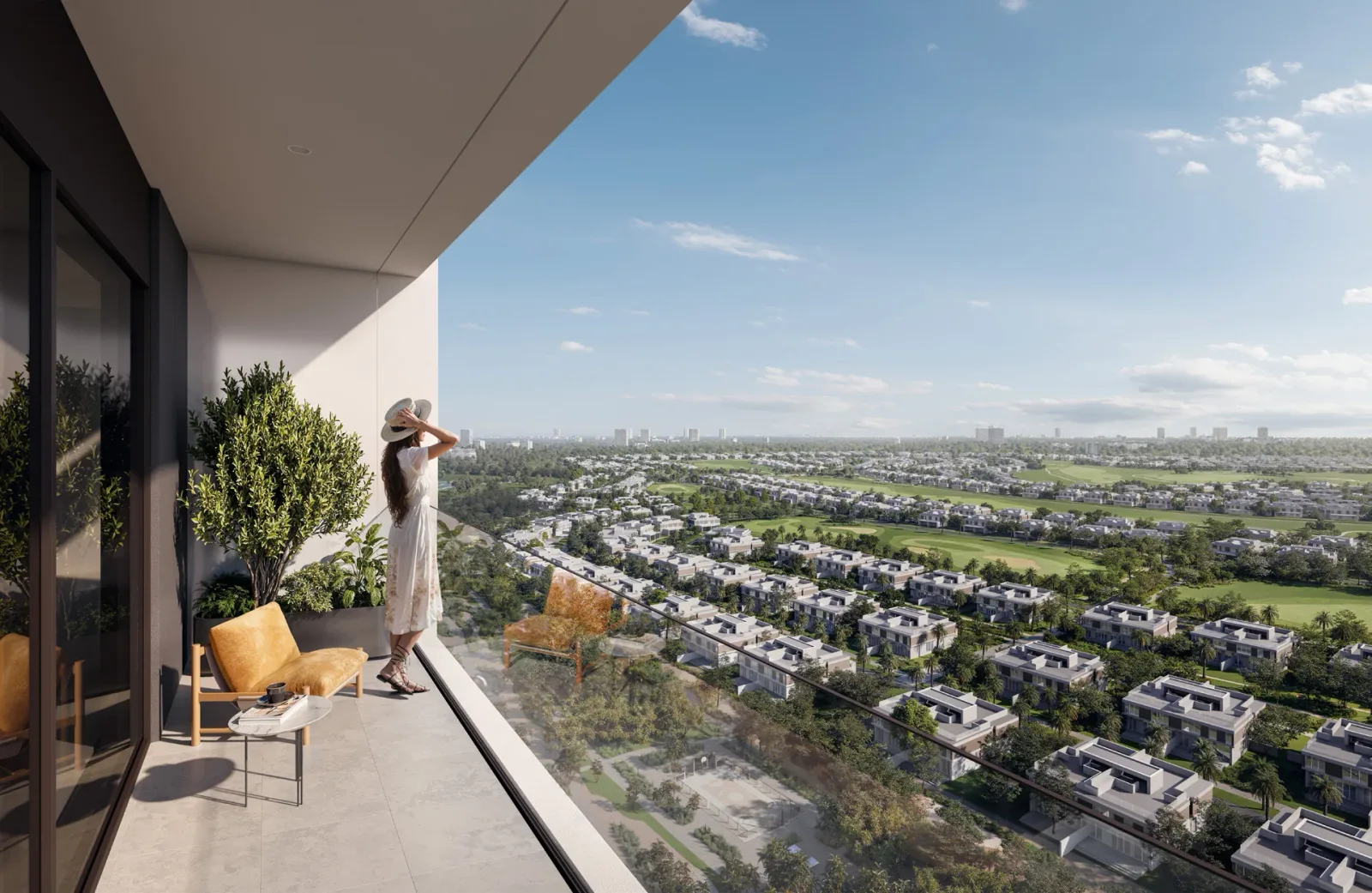 Rosehill: apartment terrace overlooking the surrounding community — developer rendering