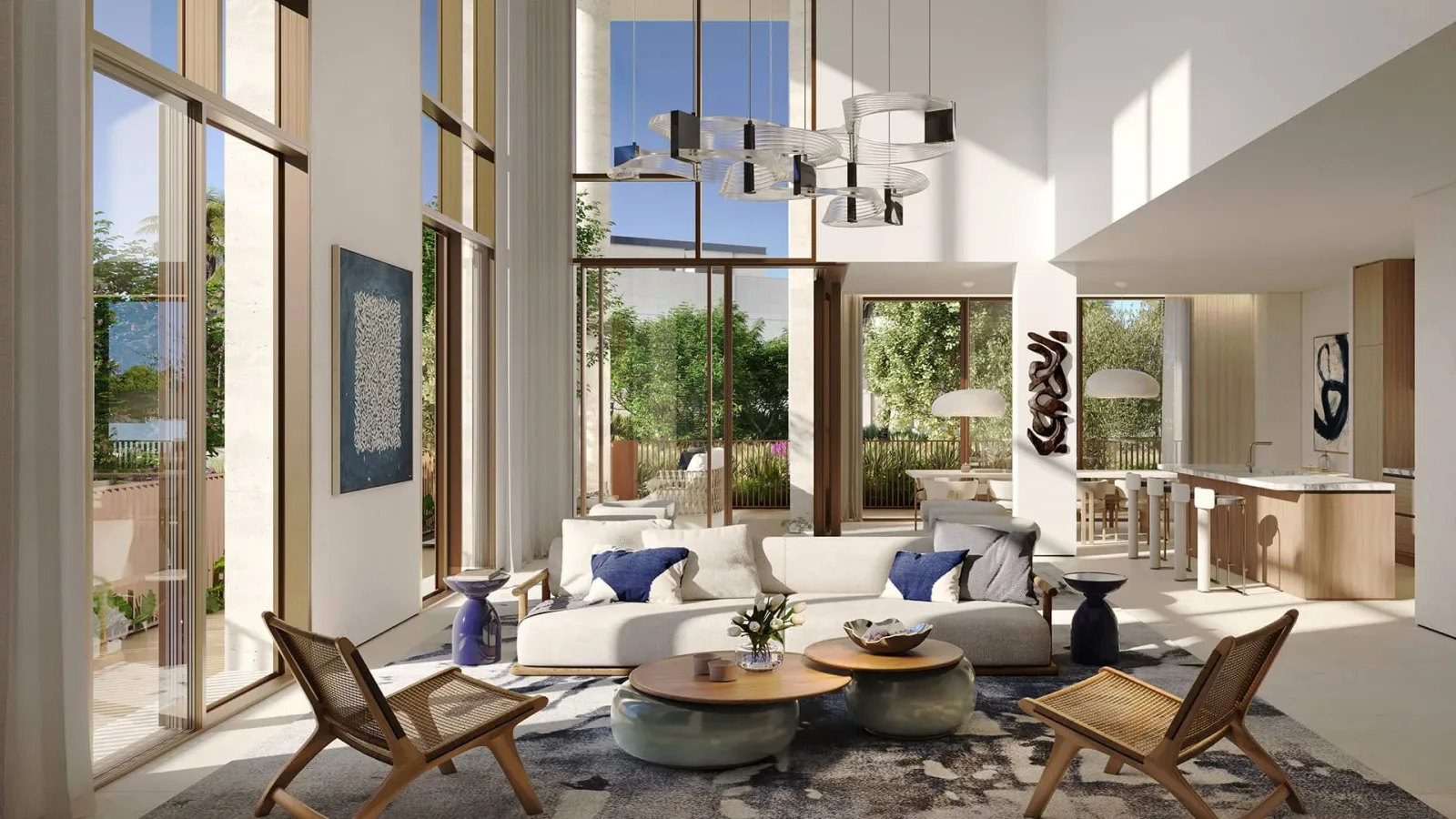 Palm Central double-height living space; official developer rendering