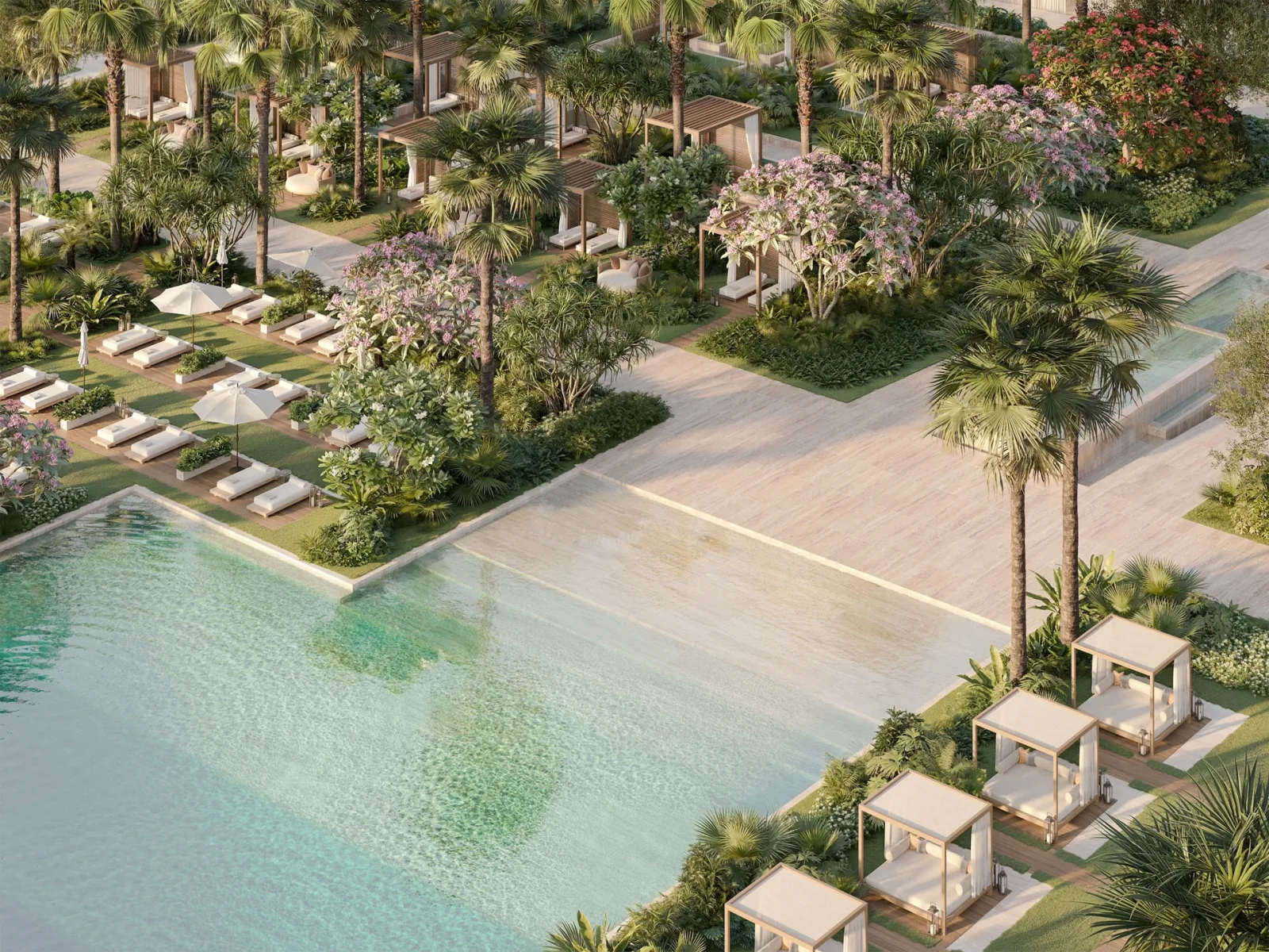 The Alba Residences: pool and landscaped grounds; official developer rendering