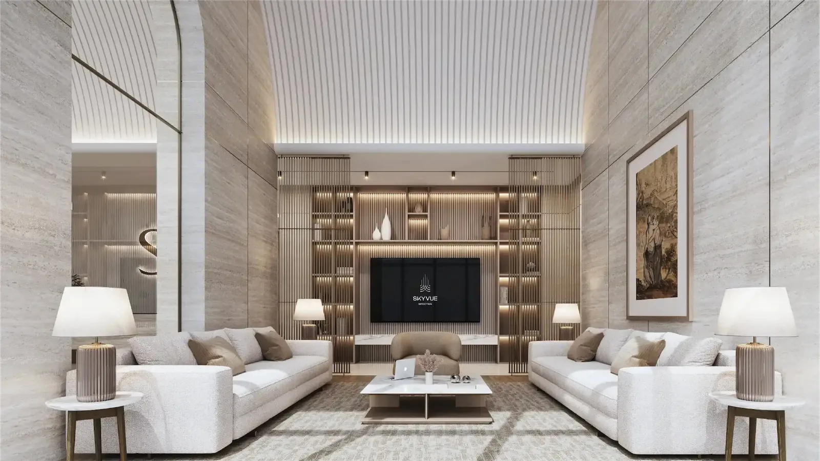 Contemporary apartment interior, architectural rendering
