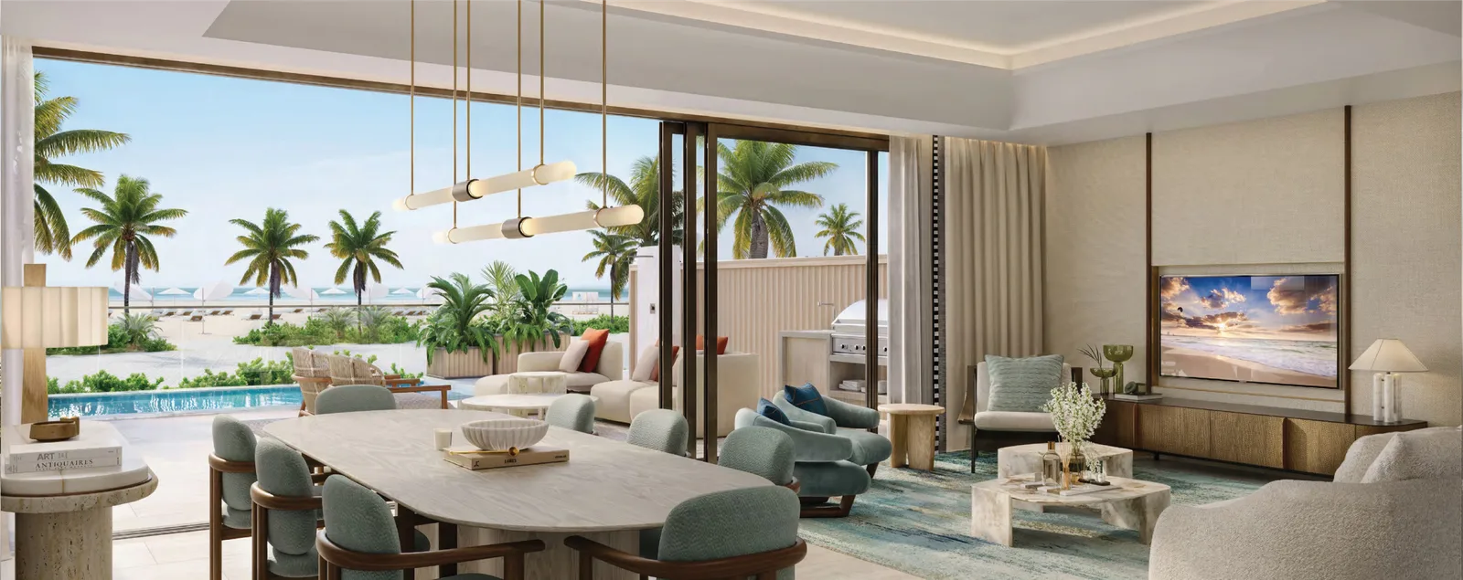 Seafront apartment interior, architectural rendering