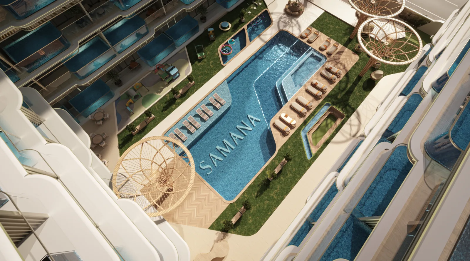 SAMANA Imperial Garden courtyard pool viewed from above