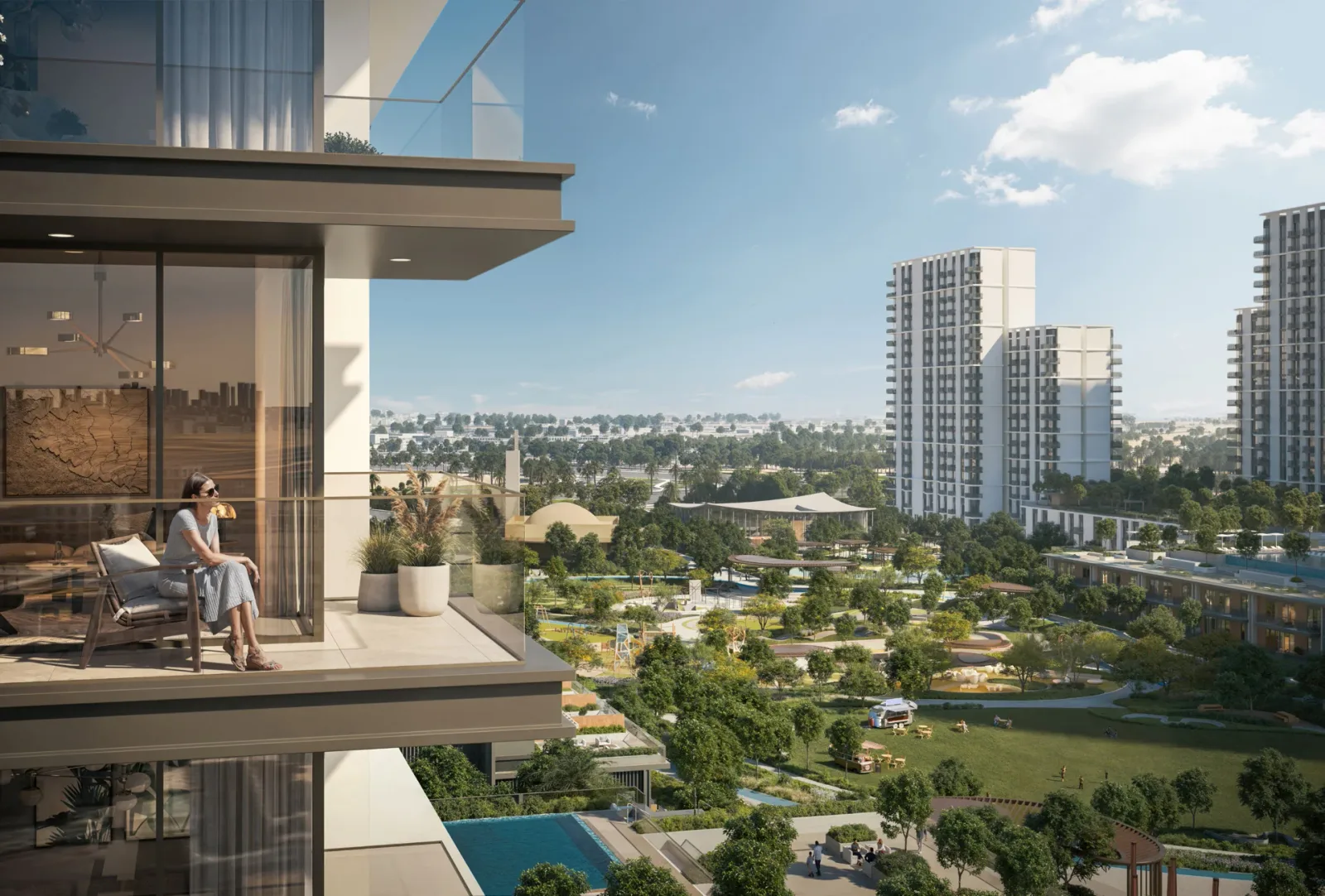Palace Residences Hillside: terrace overlooking landscaped open spaces — developer rendering