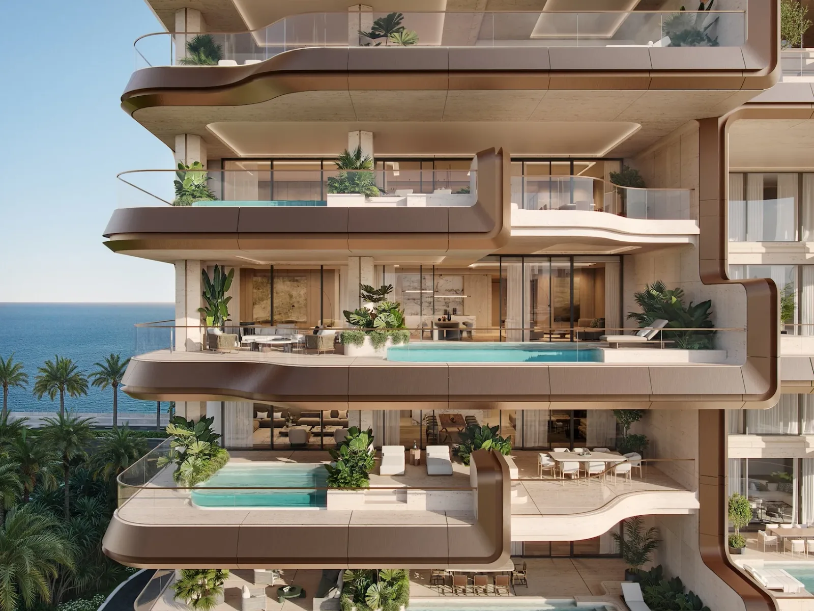 The Alba Residences: curved facade and terraces; official developer rendering
