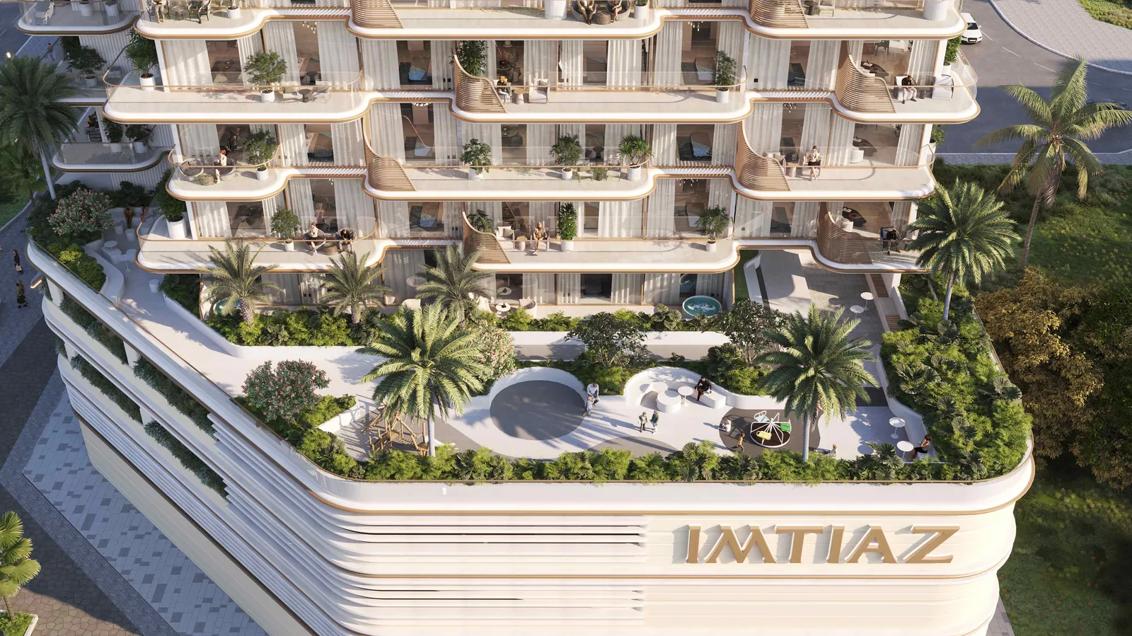 Sunset Bay Grand terraced facade and landscaped podium; official Imtiaz rendering