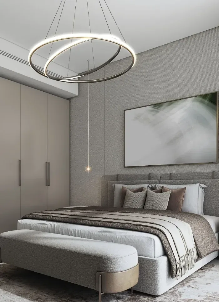 The Woods at Sobha Sanctuary: Illustrative bedroom interior with pendant lighting; official developer rendering