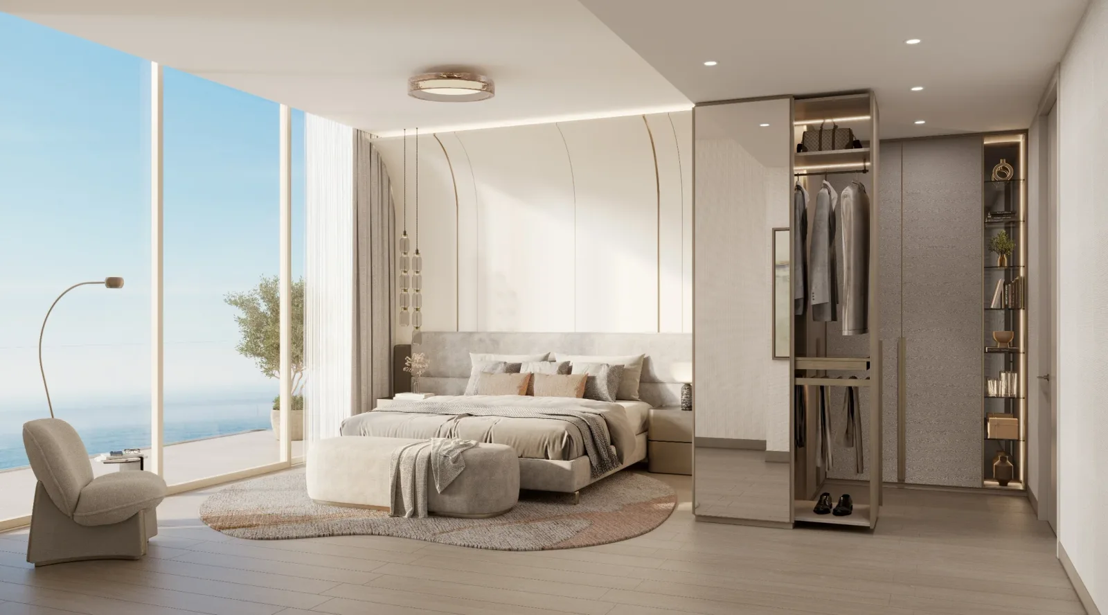 The Meriva Collection: bedroom overlooking the waterfront — developer rendering