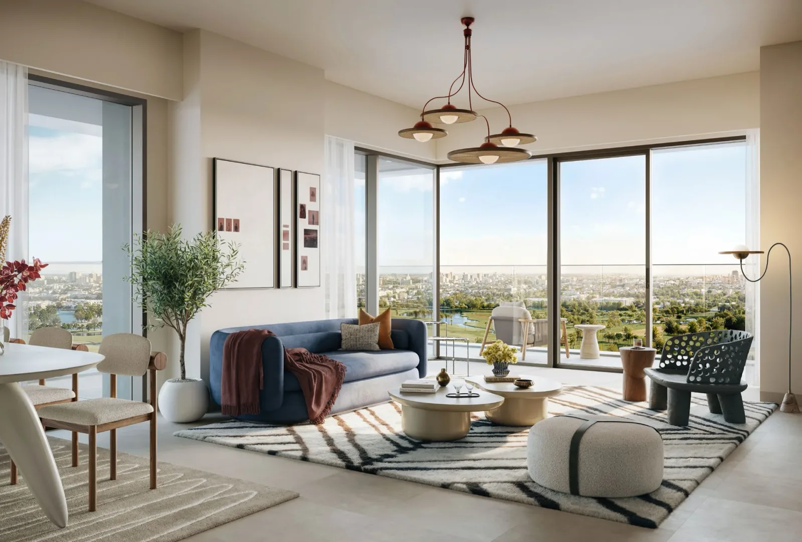 Albero: living room and balcony interior — developer rendering