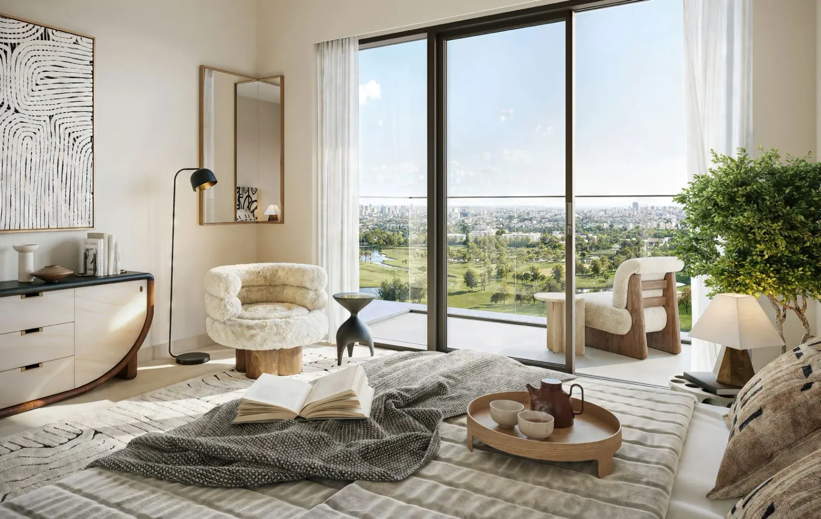 Albero: bedroom with balcony doors — developer rendering
