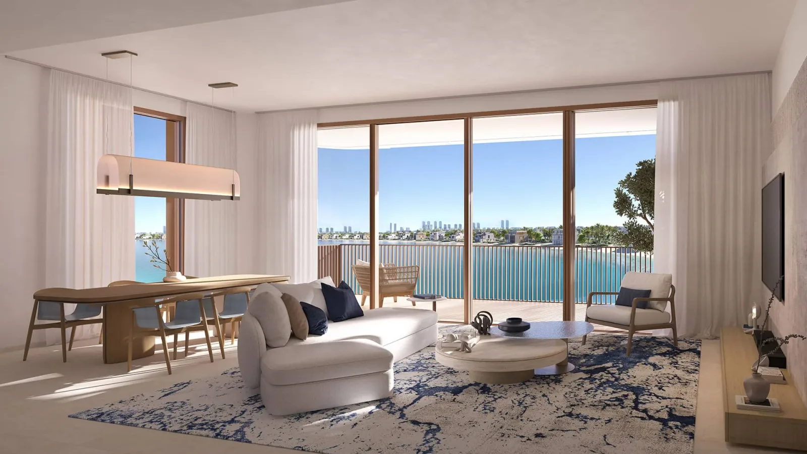Palm Central living and dining room; official developer rendering