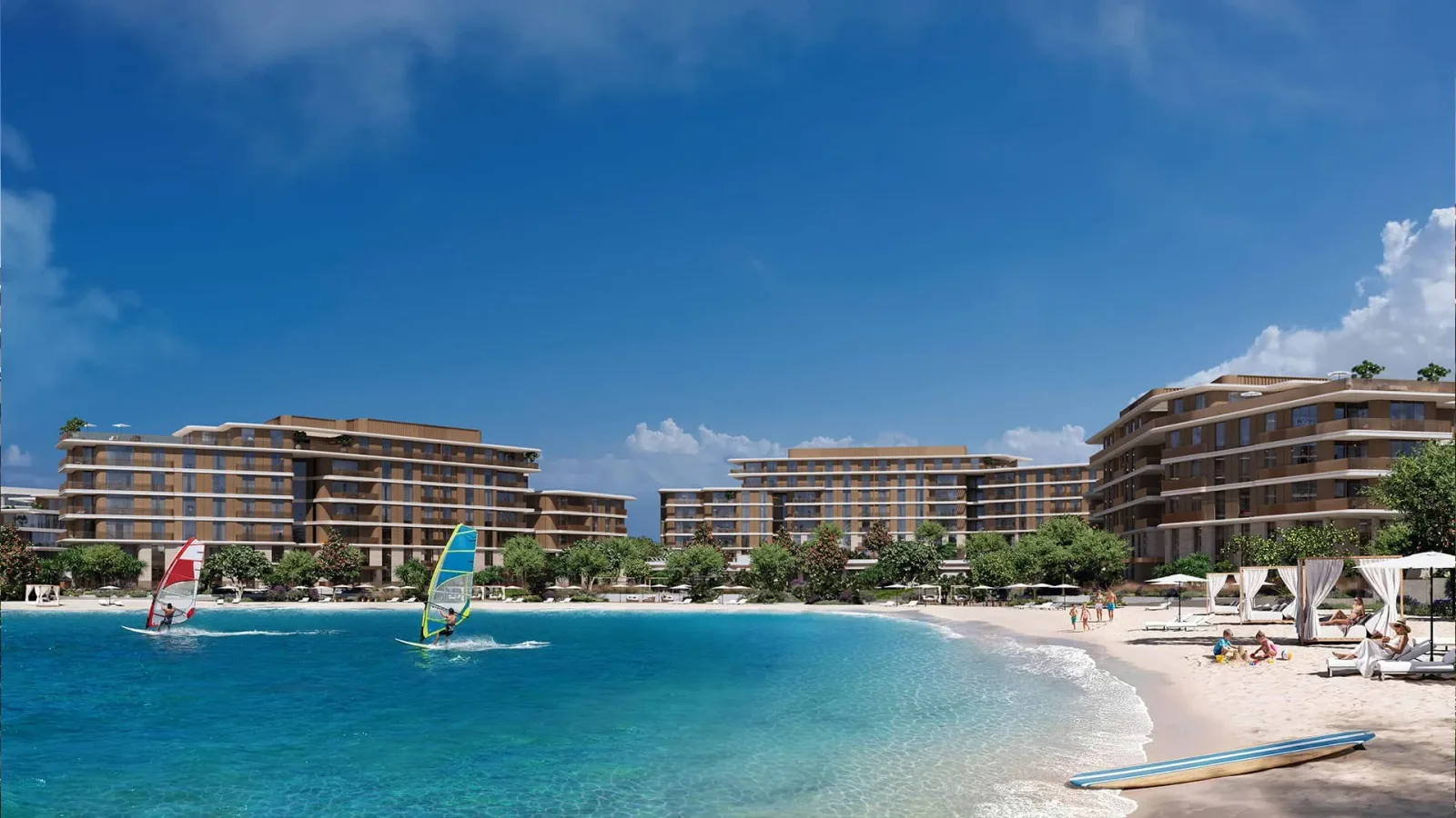 Palm Central waterfront buildings; official developer rendering