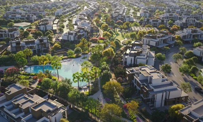 La Tilia at Villanova: aerial community and park view; official developer rendering