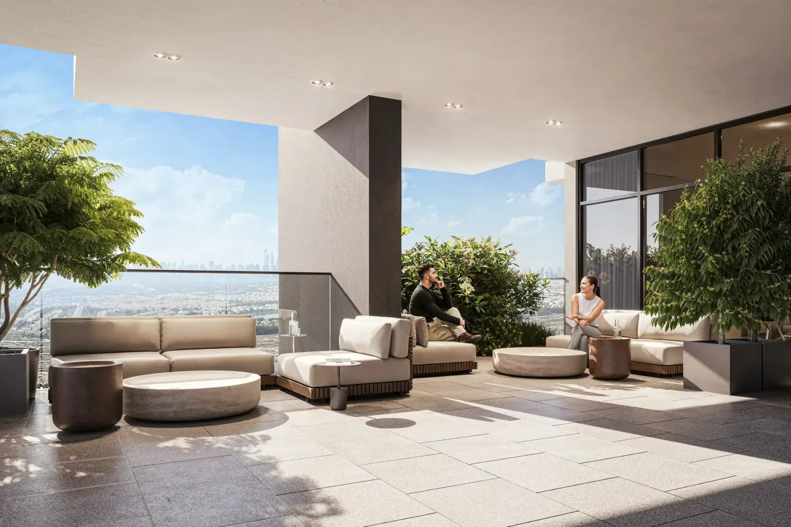 ELAR1S Rise: Outdoor lounge beneath a shaded terrace; official developer rendering