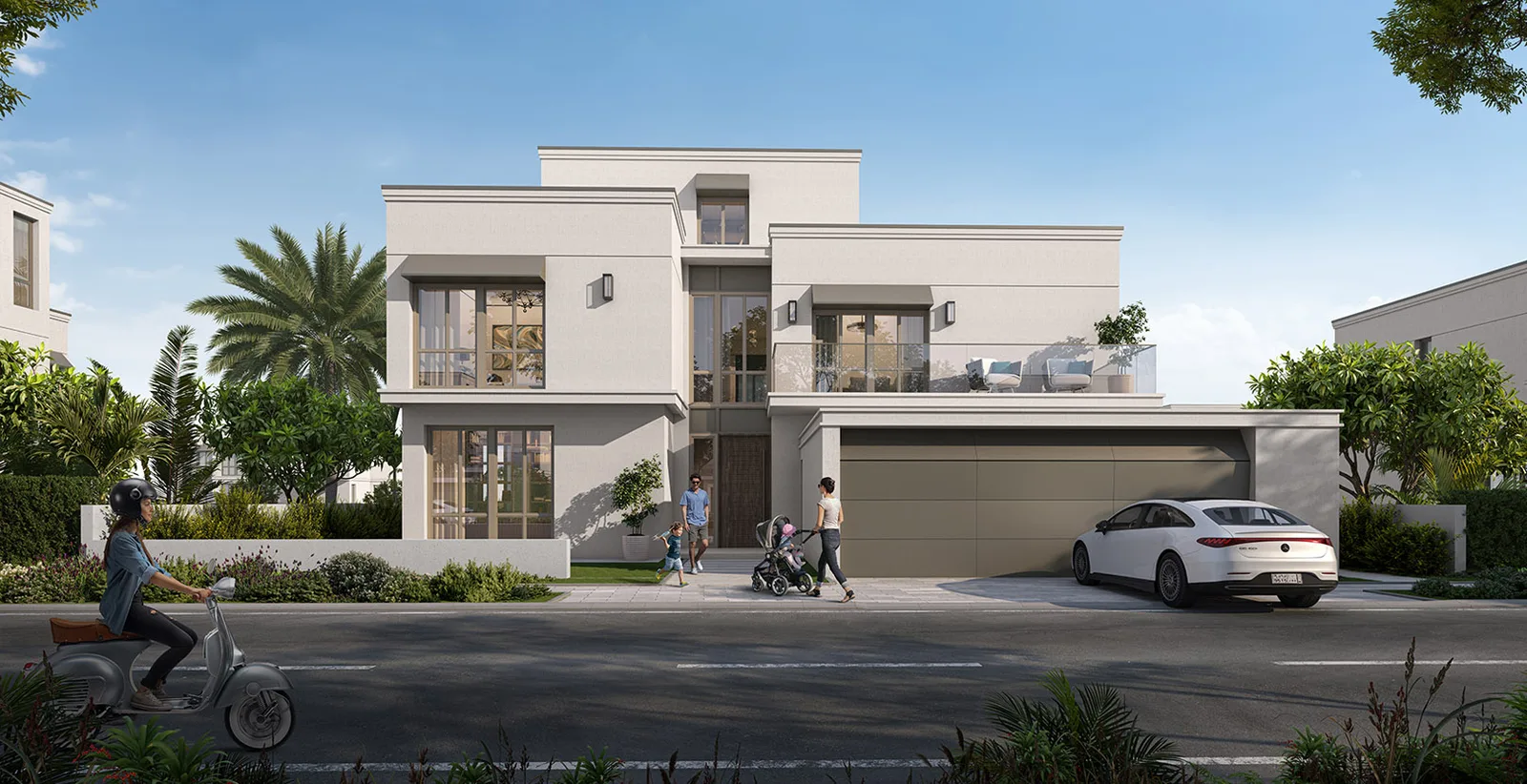 Palmiera at The Oasis: street-facing villa and landscaped frontage — official rendering