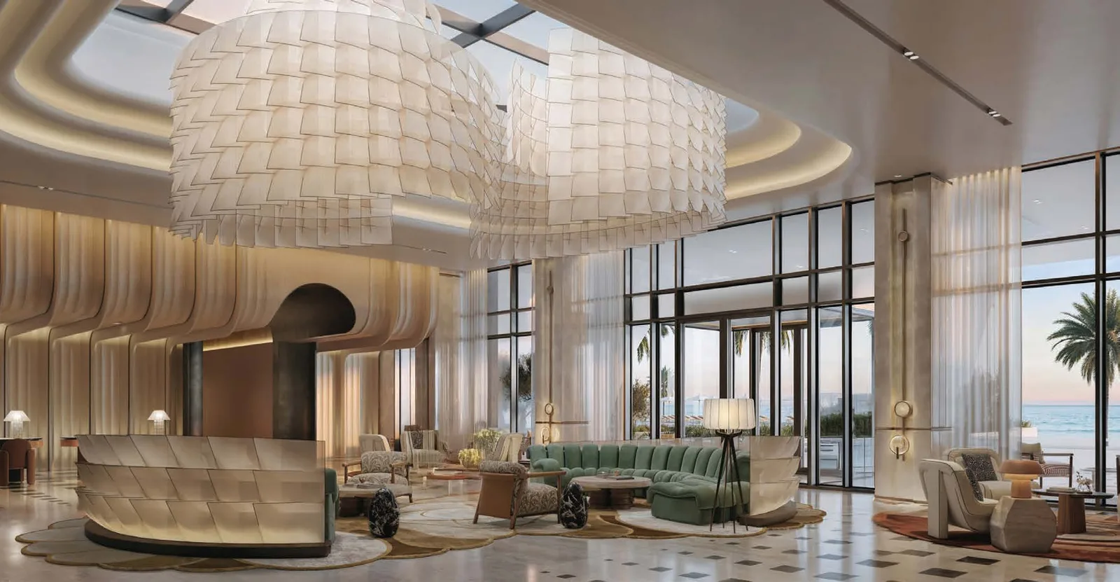 Fairmont Residences Al Marjan Island residents lobby; official Ardee rendering