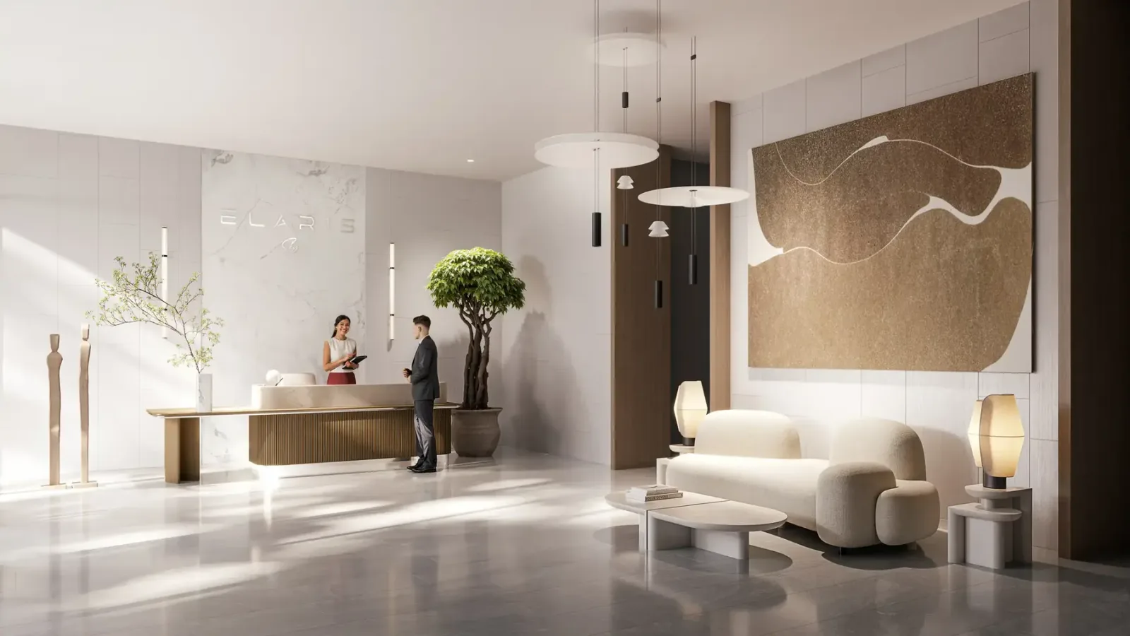ELAR1S Sky: Entrance lobby with reception desk and seating; official developer rendering