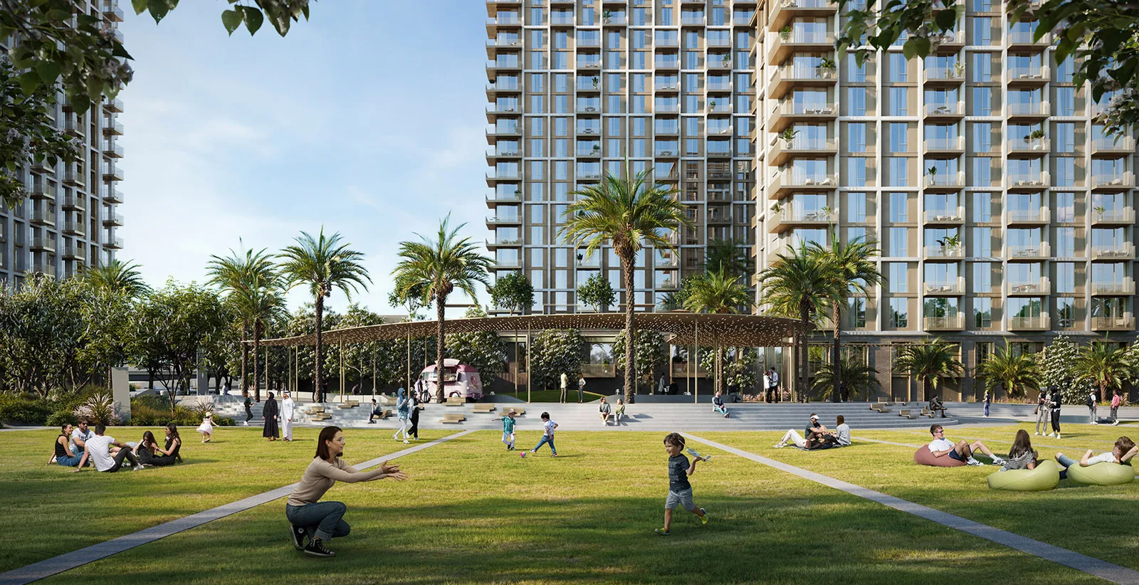 Dubai Creek Harbour public lawn — community illustration