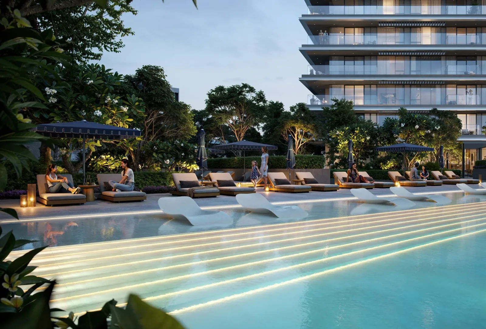 Albero: infinity pool and landscaped deck — developer rendering