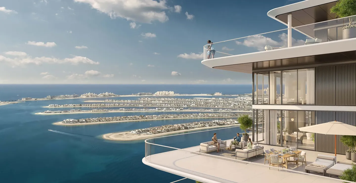 Address Residences The Bay: Terraces overlooking Palm Jumeirah — developer rendering