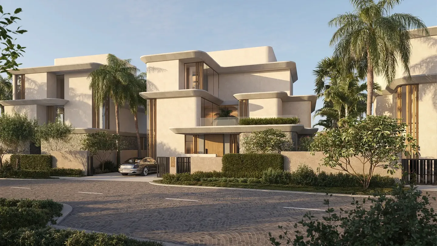 Anantara Residences: Villa street facade with curved roofline — developer rendering