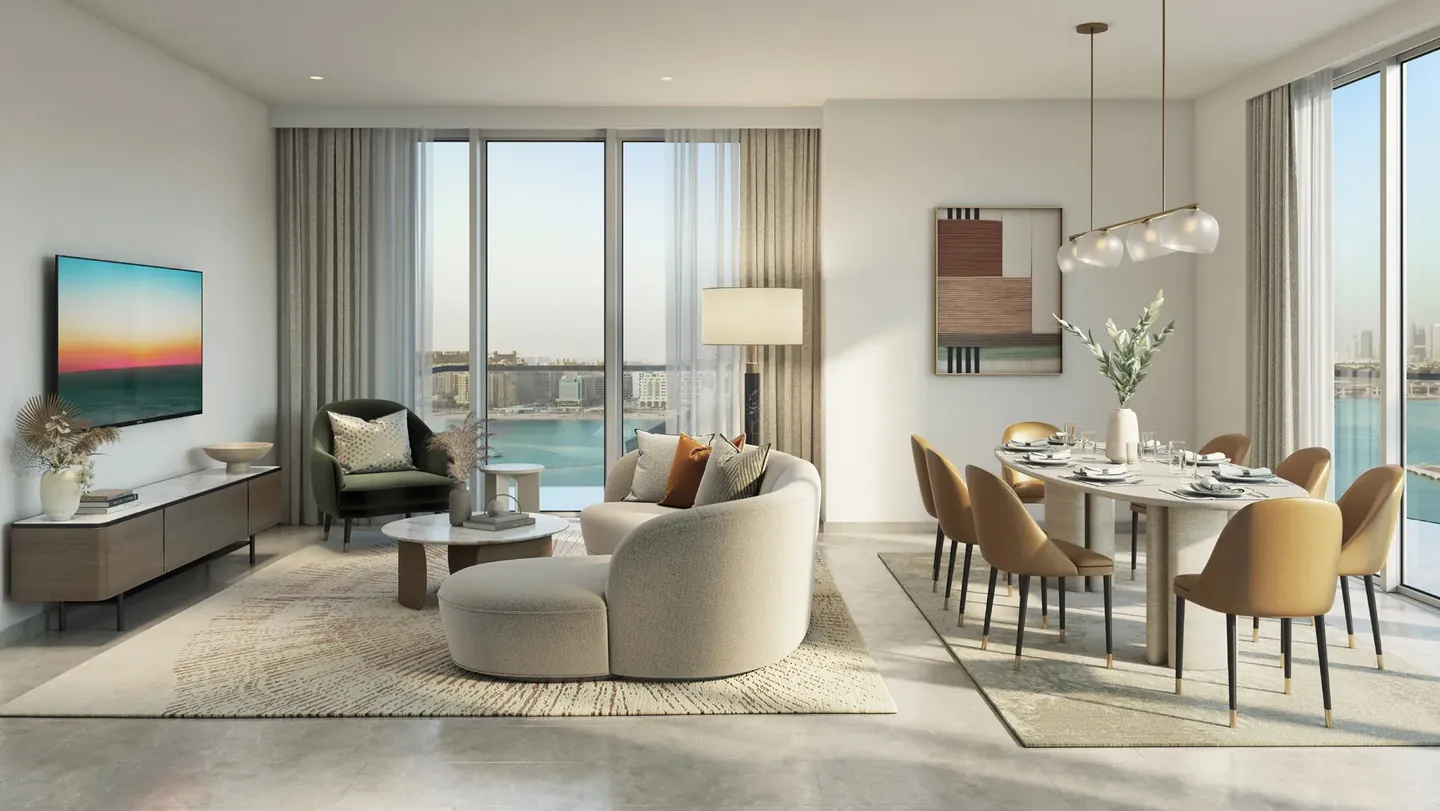 Beachgate by Address: Living and dining room — developer rendering