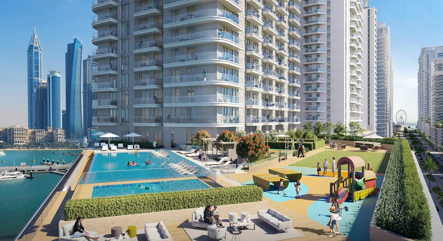 Beachgate by Address: Pool deck and children’s play area — developer rendering
