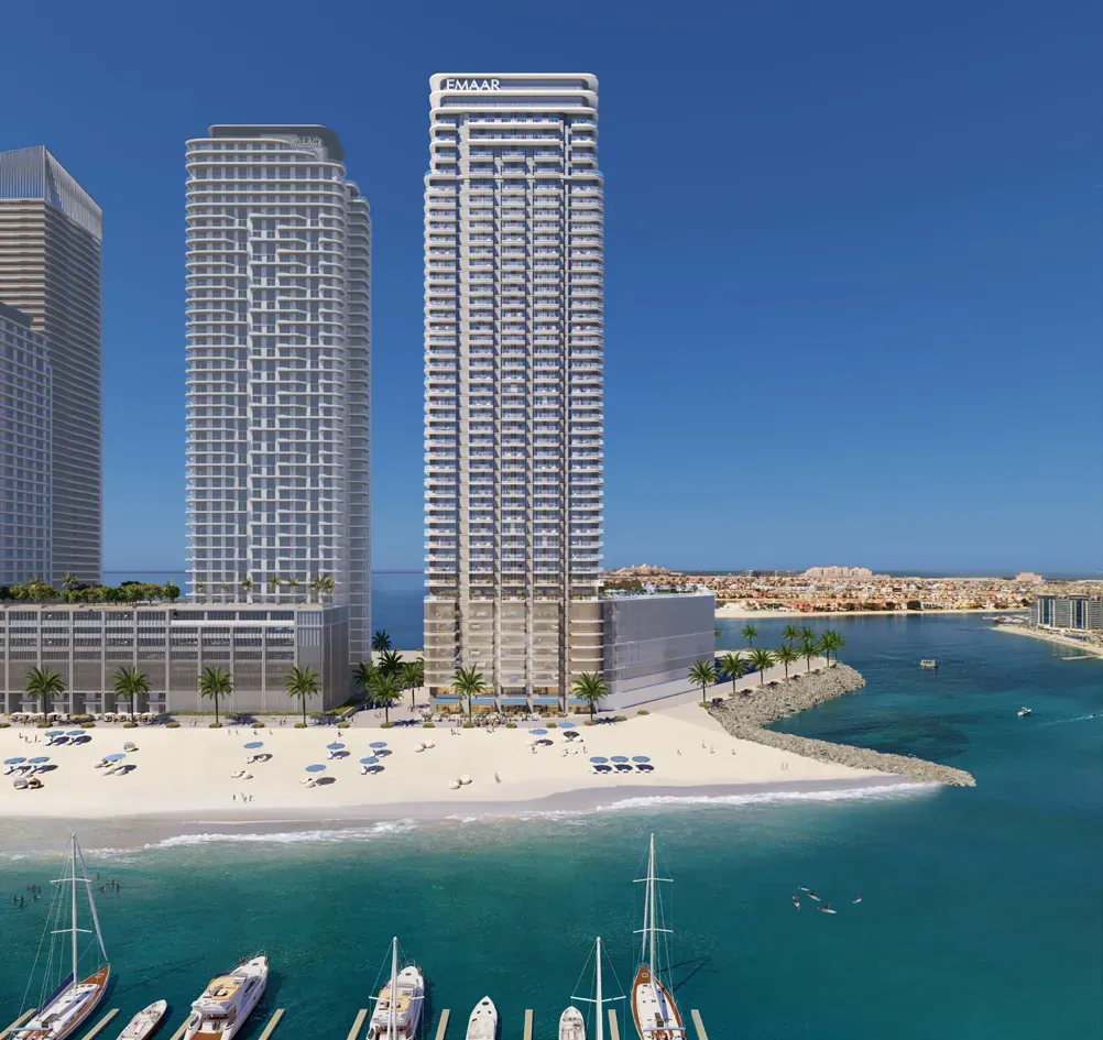 Beachgate by Address: Waterfront tower and neighbouring skyline — developer rendering