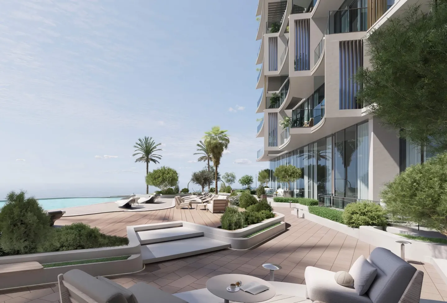 Cala Del Mar: Landscaped terrace beside the beach — developer rendering