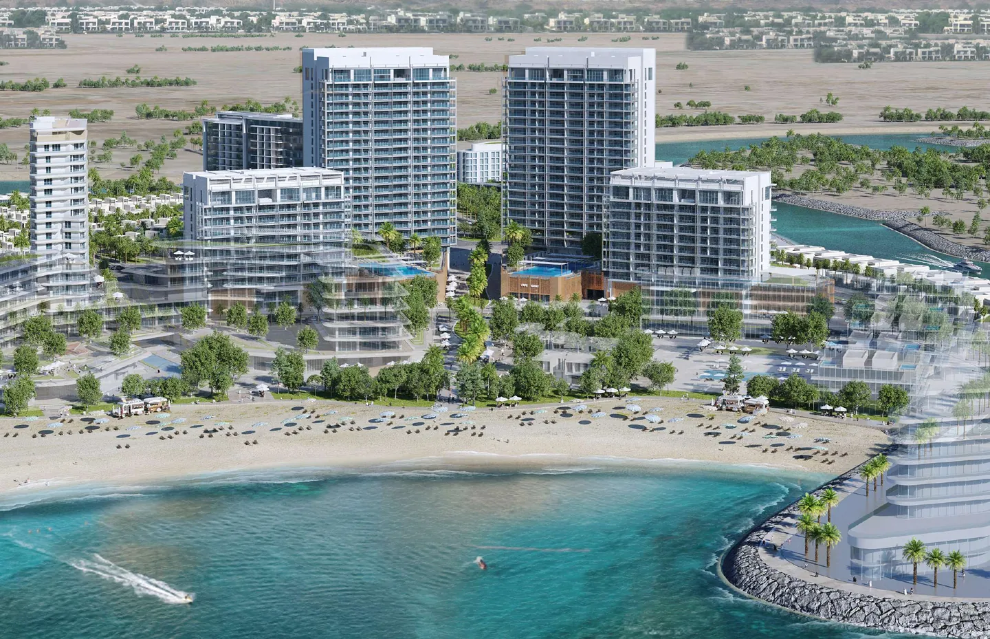 Cape Hayat: Beach-facing development aerial — developer rendering