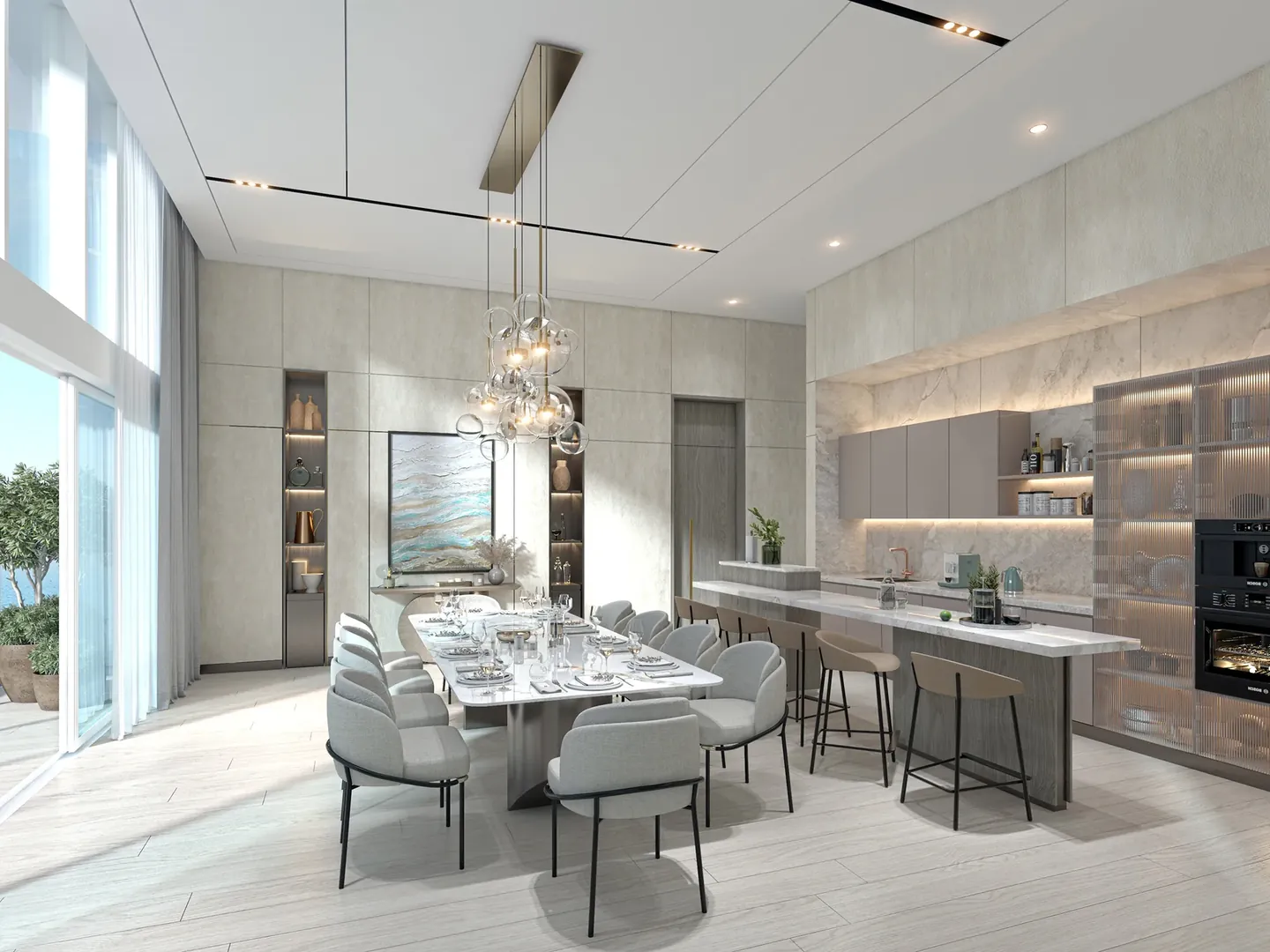 Cape Hayat: Penthouse kitchen and dining — developer rendering