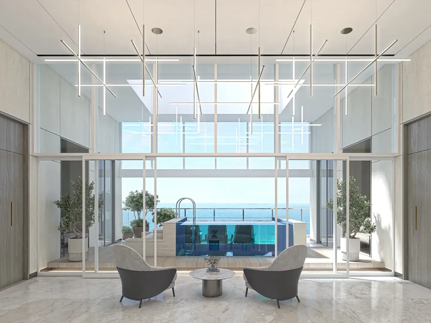 Cape Hayat: Double-height penthouse living room and private pool - developer rendering