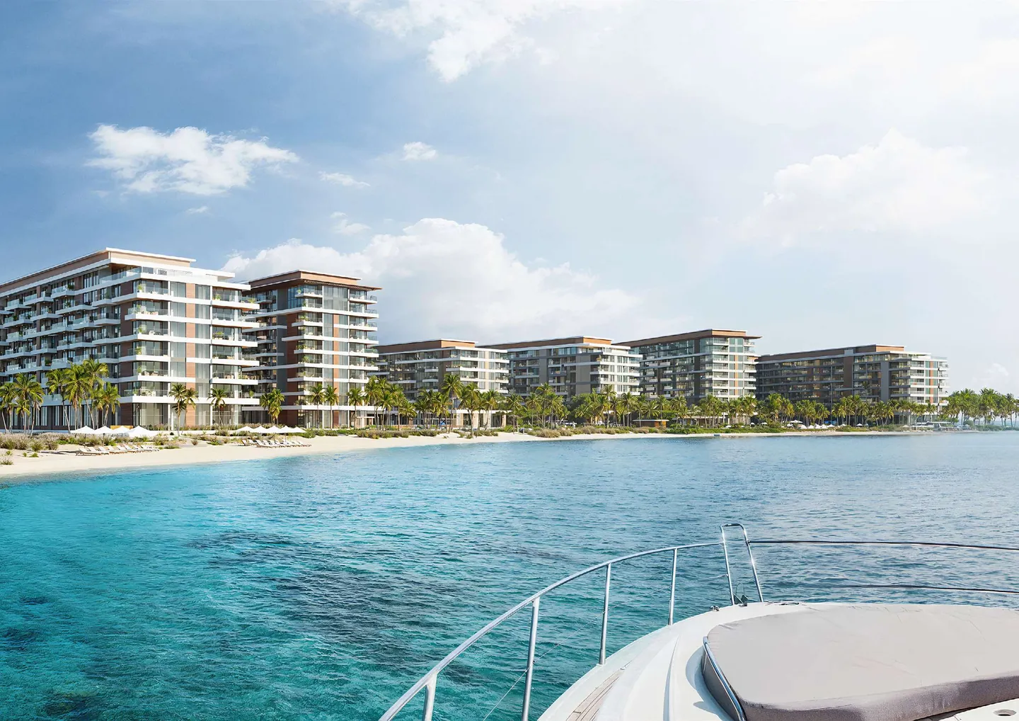 Ellington Sands: Beachfront residences viewed from the water — developer rendering
