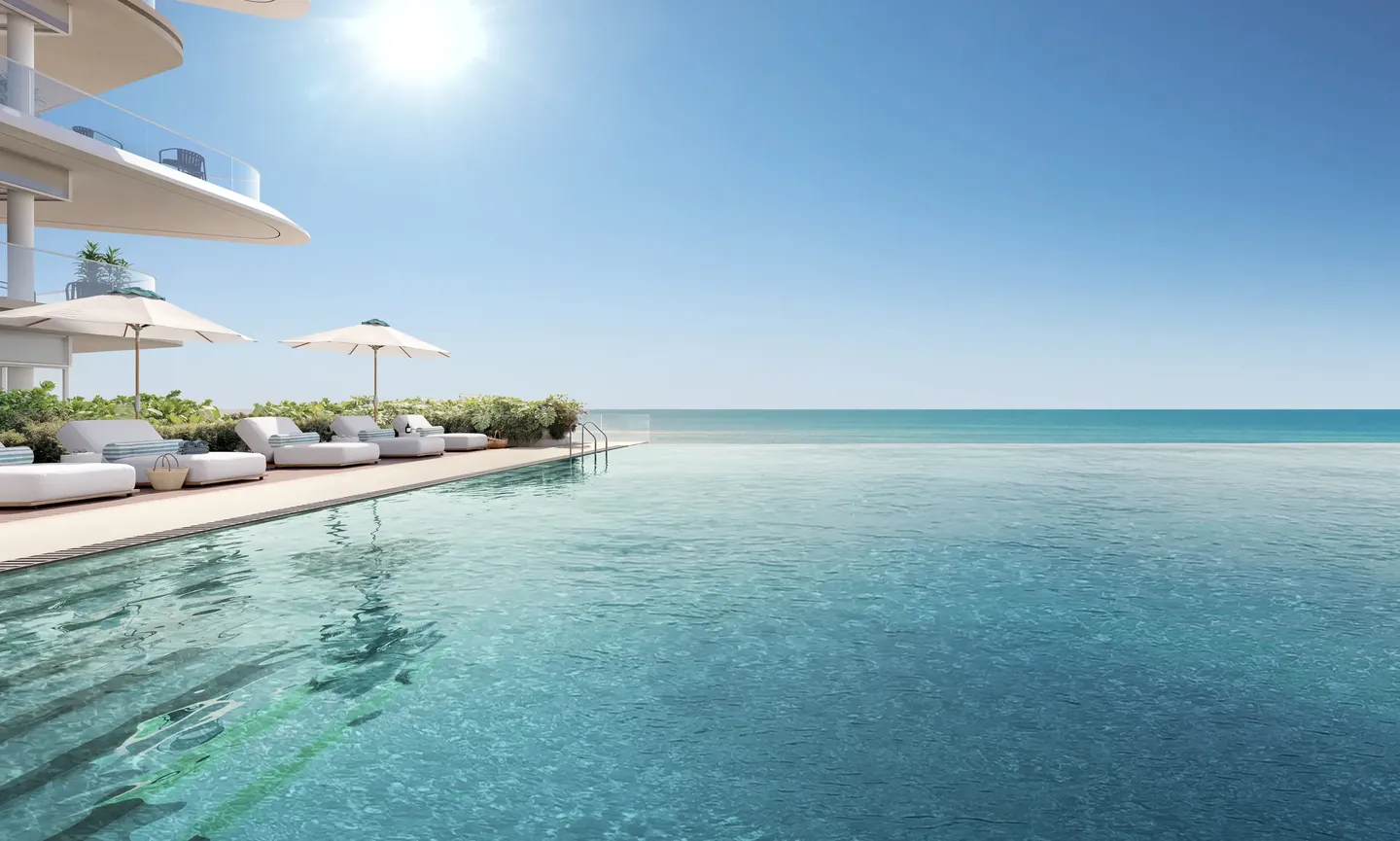 Fahid Beach Residences: Infinity pool and sea — developer rendering