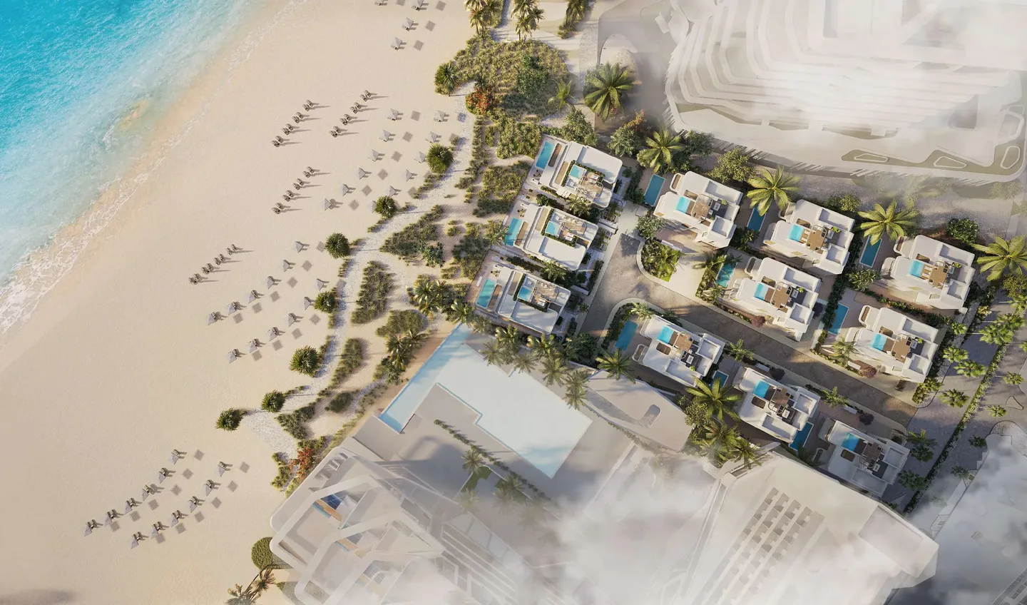 NB Collection: NB Collection villa arrangement aerial — developer rendering