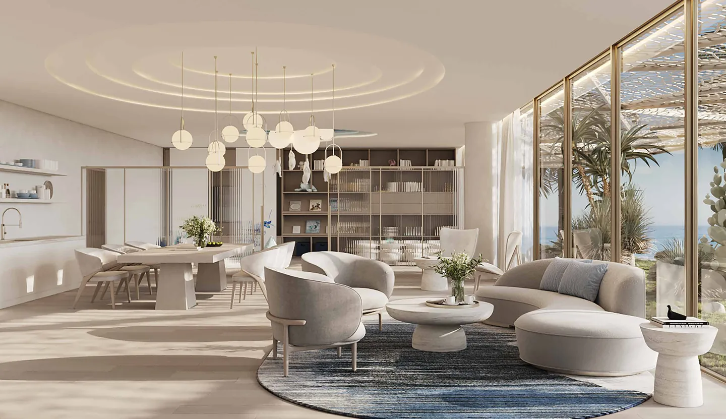 Nikki Beach Residences: Living and dining interior - developer rendering