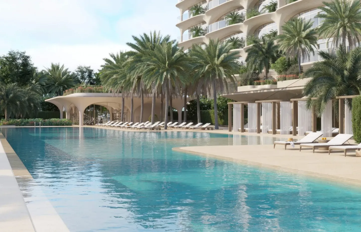 Ocean House: Pool and landscaped facade — developer rendering