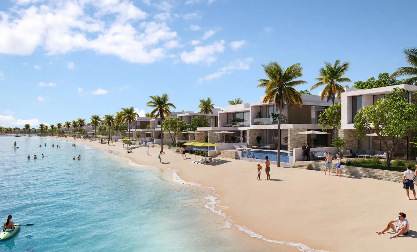 Palm Grove / Coral Beach Villas: Palm Grove beach-facing villa row — developer rendering