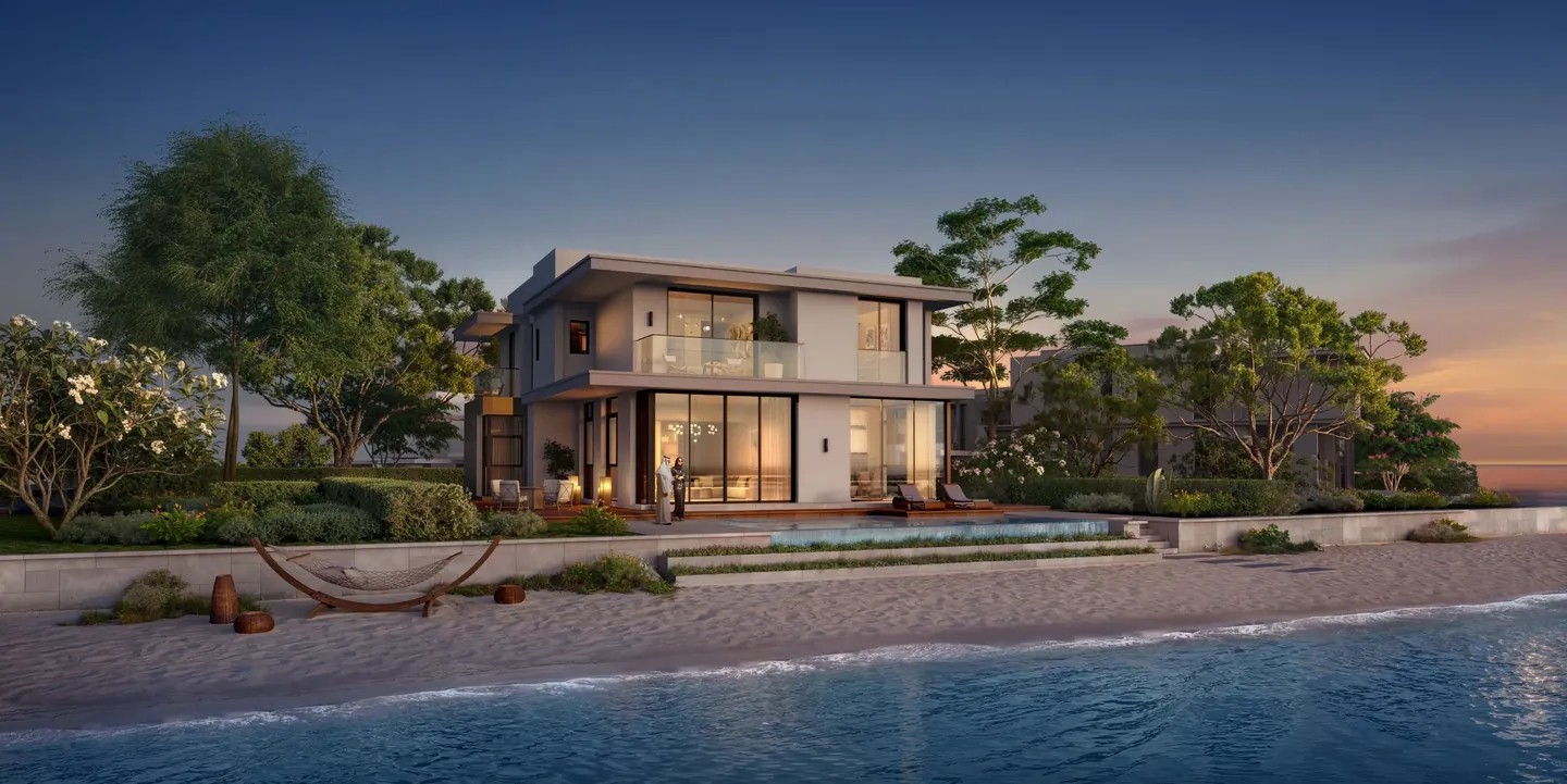Ramhan Island villas: Bliss villa waterfront facade — Phase 5 — developer rendering