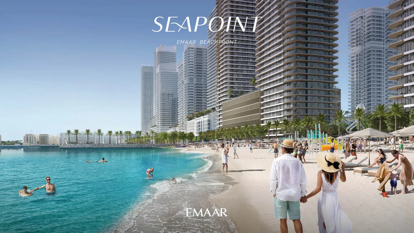 Seapoint: Beach and twin towers — developer rendering