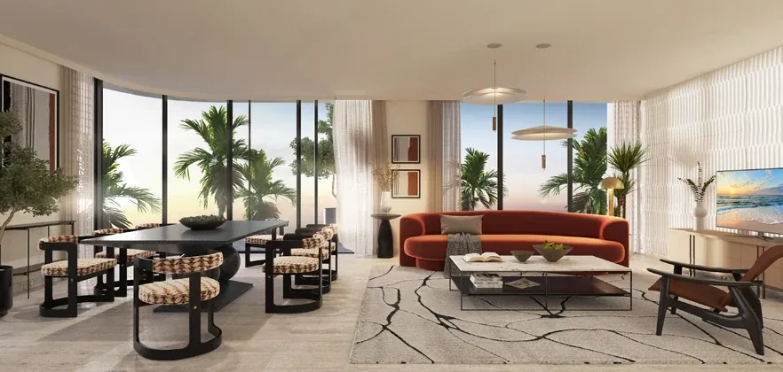 Seapoint: Apartment living and dining room — developer rendering