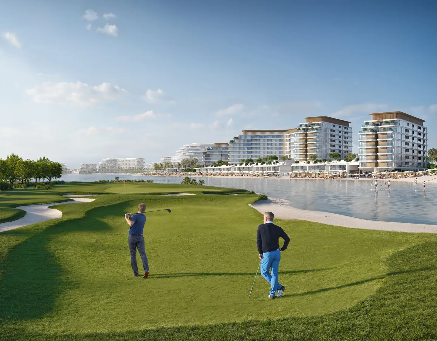 Selene Beach Residences: Selene brochure golf-course-facing residential view — developer rendering