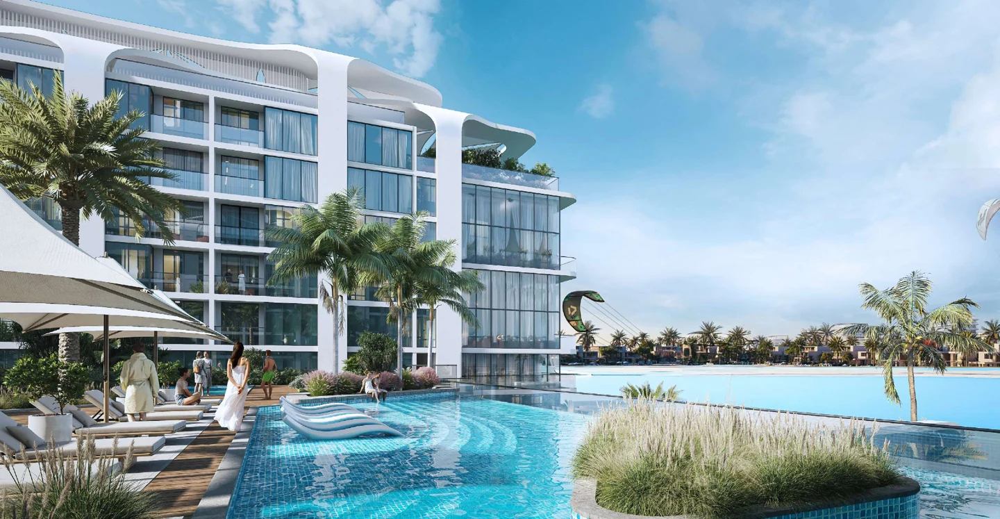 Coastline Beach Residences: Coastline waterfront swimming pool — developer rendering