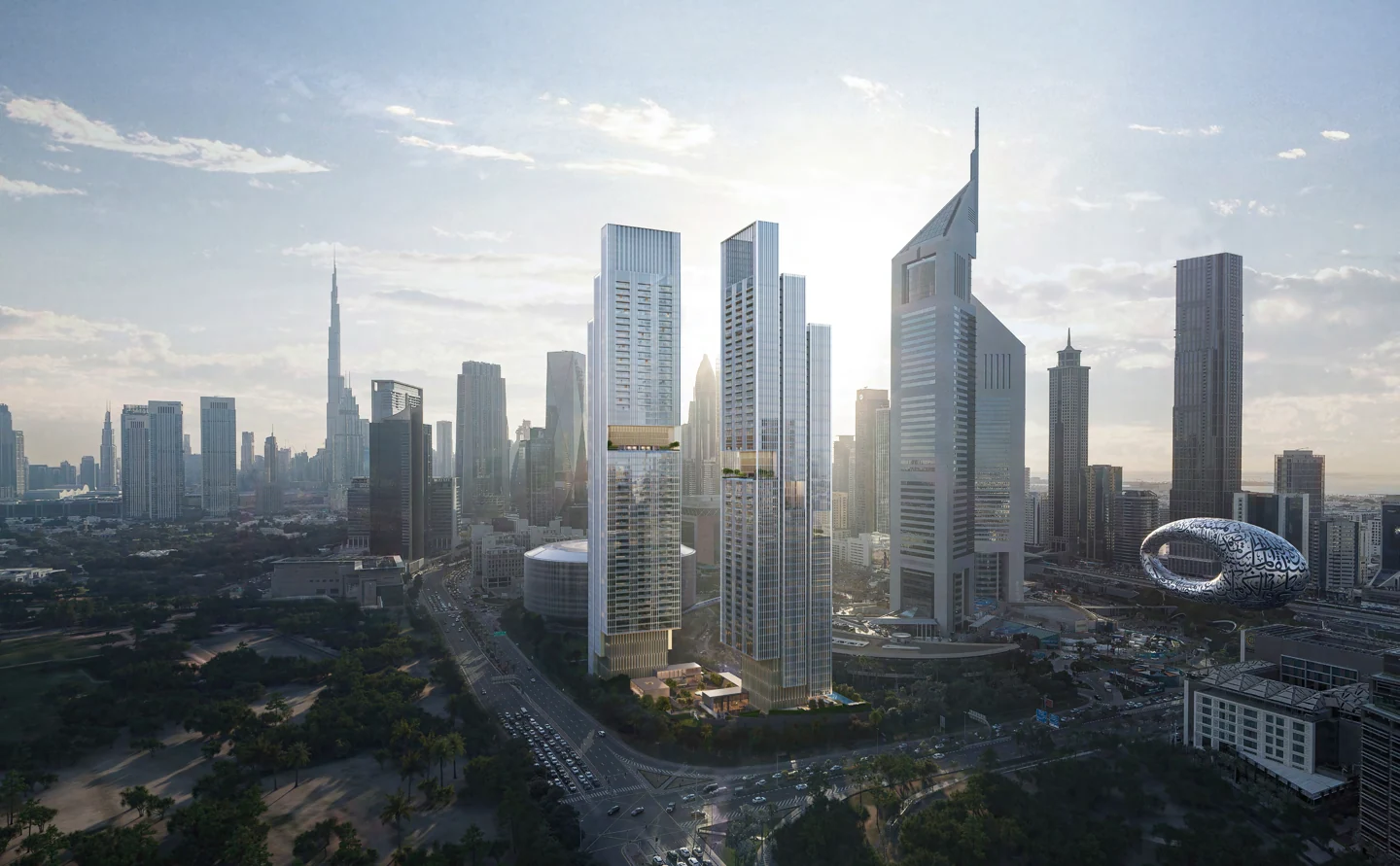 Jumeirah Residences Emirates Towers in Dubai, official Meraas development rendering