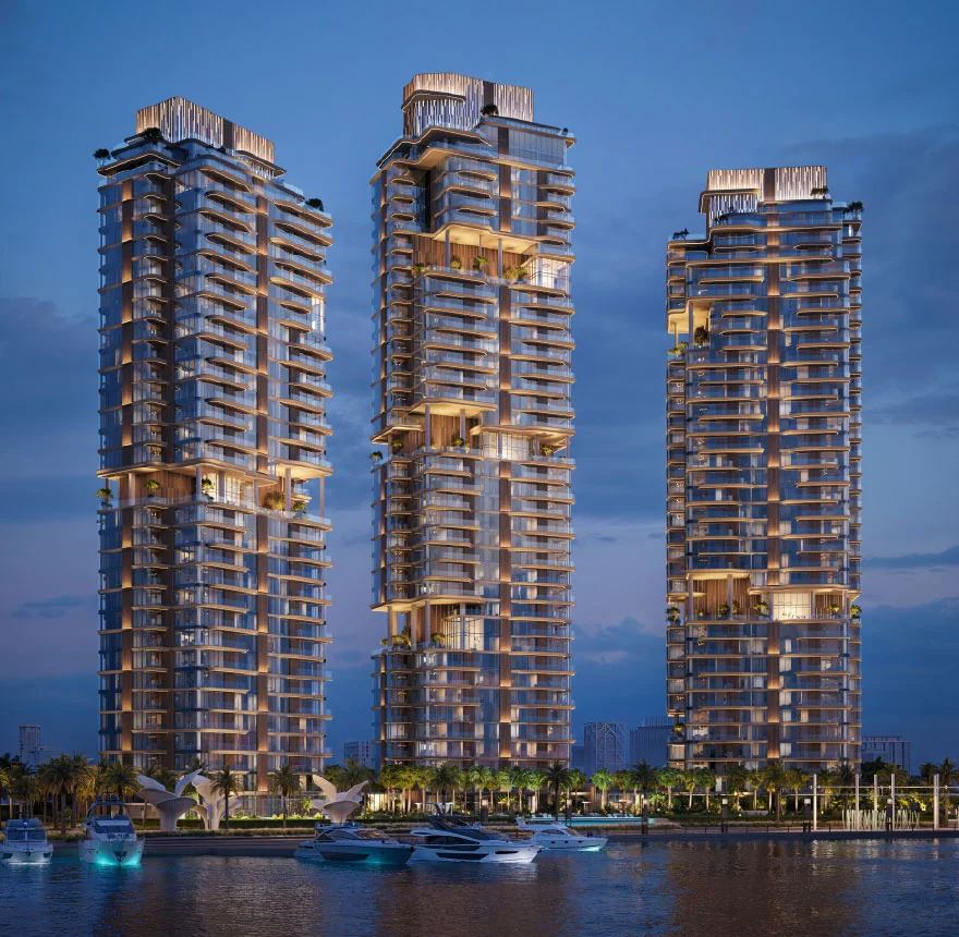 The Edit at d3 three towers at dusk, official developer rendering